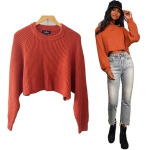 Lulus Detour Rust Orange Knit Dolman Sleeve Cropped Sweater - Size M/L